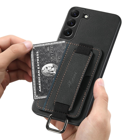 For Samsung Galaxy S23+ 5G Suteni H13 Litchi Leather Wrist Strap Wallet Back Phone Case(Black)