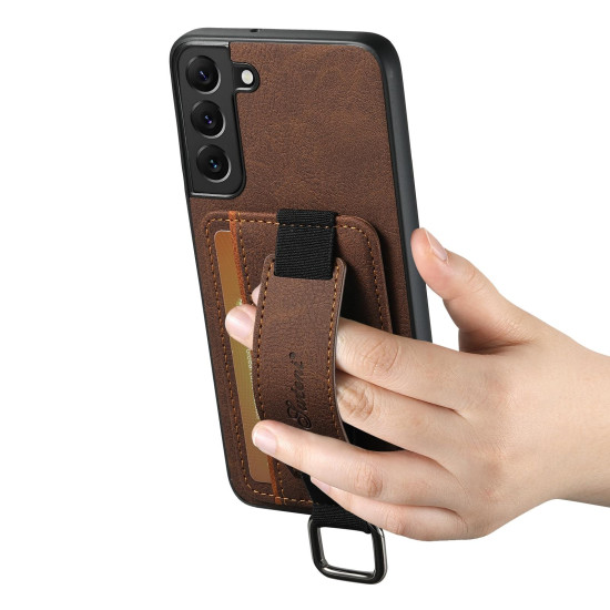 For Samsung Galaxy S23+ 5G Suteni H13 Litchi Leather Wrist Strap Wallet Back Phone Case(Brown)