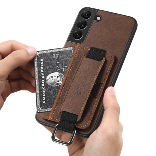 For Samsung Galaxy S23+ 5G Suteni H13 Litchi Leather Wrist Strap Wallet Back Phone Case(Brown)