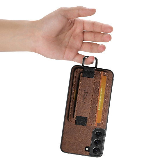 For Samsung Galaxy S23+ 5G Suteni H13 Litchi Leather Wrist Strap Wallet Back Phone Case(Brown)