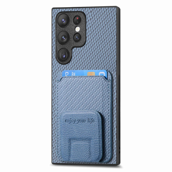 For Samsung Galaxy S24+ 5G Carbon Fiber Card Bag Fold Stand Phone Case(Blue)