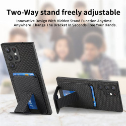 For Samsung Galaxy S24+ 5G Carbon Fiber Card Bag Fold Stand Phone Case(Black)