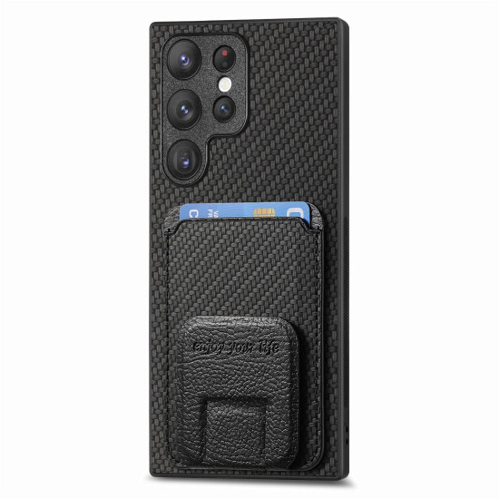For Samsung Galaxy S24+ 5G Carbon Fiber Card Bag Fold Stand Phone Case(Black)