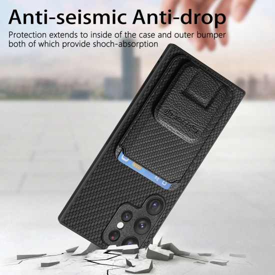 For Samsung Galaxy S24+ 5G Carbon Fiber Card Bag Fold Stand Phone Case(Black)
