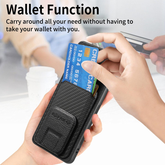 For Samsung Galaxy S24+ 5G Carbon Fiber Card Bag Fold Stand Phone Case(Black)