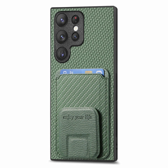For Samsung Galaxy S24+ 5G Carbon Fiber Card Bag Fold Stand Phone Case(Green)