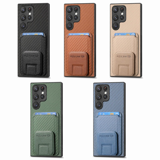 For Samsung Galaxy S24+ 5G Carbon Fiber Card Bag Fold Stand Phone Case(Green)