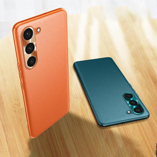 For Samsung Galaxy S24+ 5G Plain-leather All-inclusive Shockproof Phone Case(Orange)