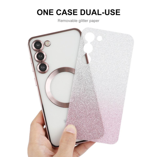 For Samsung Galaxy S24+ 5G ENKAY Hat-Prince Magnetic Glitter Plated TPU Phone Case with Lens Film(Pink)