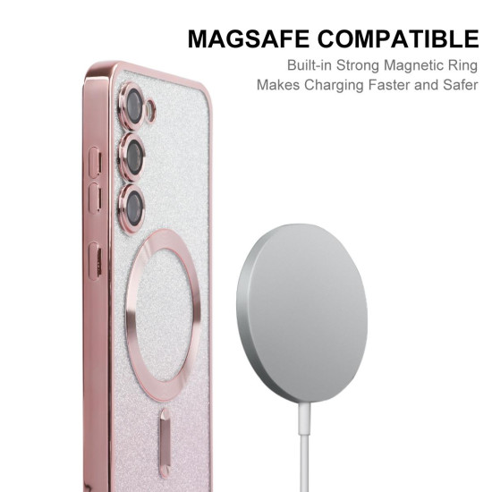 For Samsung Galaxy S24+ 5G ENKAY Hat-Prince Magnetic Glitter Plated TPU Phone Case with Lens Film(Pink)