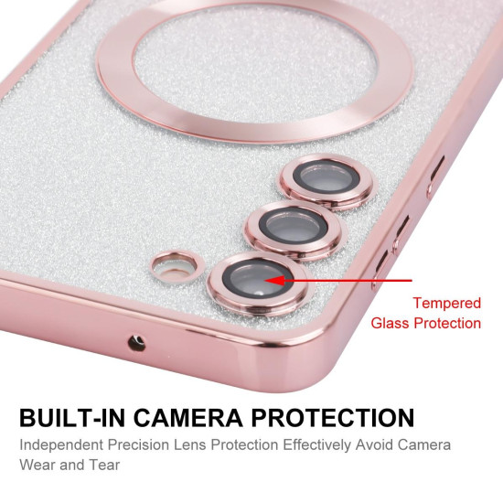 For Samsung Galaxy S24+ 5G ENKAY Hat-Prince Magnetic Glitter Plated TPU Phone Case with Lens Film(Pink)