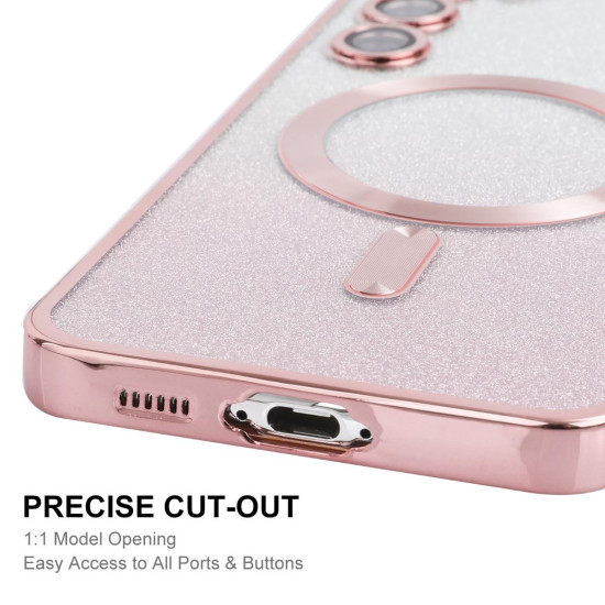 For Samsung Galaxy S24+ 5G ENKAY Hat-Prince Magnetic Glitter Plated TPU Phone Case with Lens Film(Pink)