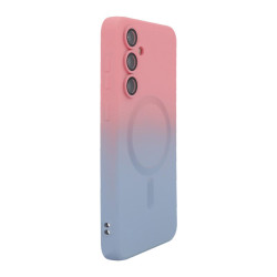 For Samsung Galaxy S24+ 5G ENKAY Hat-Prince MagSafe Rainbow Gradient Silicone Phone Case with Lens Film(Pink Blue)