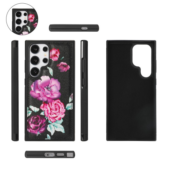 For Samsung Galaxy S24+ 5G Flower Multi-functional Crossbody Zipper Wallet Leather Phone Case(Black)