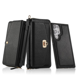 For Samsung Galaxy S24+ 5G Crossbody Multi-functional Zipper Wallet Litchi Leather Phone Case(Black)