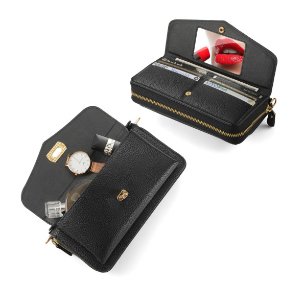 For Samsung Galaxy S24+ 5G Crossbody Multi-functional Zipper Wallet Litchi Leather Phone Case(Black)