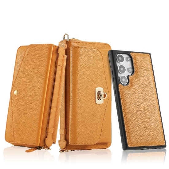 For Samsung Galaxy S24+ 5G Crossbody Multi-functional Zipper Wallet Litchi Leather Phone Case(Orange)