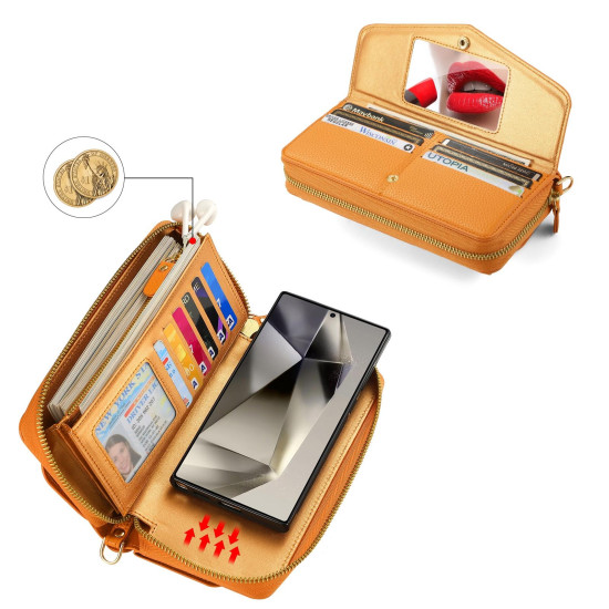 For Samsung Galaxy S24+ 5G Crossbody Multi-functional Zipper Wallet Litchi Leather Phone Case(Orange)