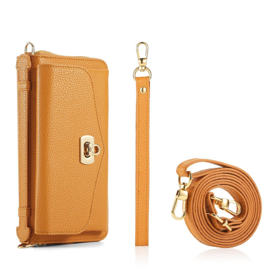 For Samsung Galaxy S24+ 5G Crossbody Multi-functional Zipper Wallet Litchi Leather Phone Case(Orange)