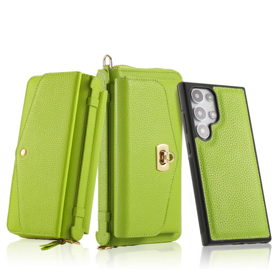 For Samsung Galaxy S24+ 5G Crossbody Multi-functional Zipper Wallet Litchi Leather Phone Case(Green)