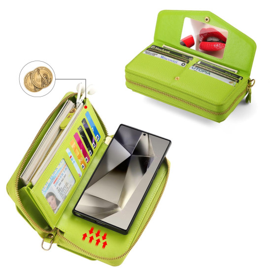 For Samsung Galaxy S24+ 5G Crossbody Multi-functional Zipper Wallet Litchi Leather Phone Case(Green)