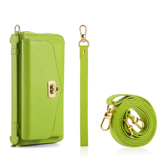 For Samsung Galaxy S24+ 5G Crossbody Multi-functional Zipper Wallet Litchi Leather Phone Case(Green)