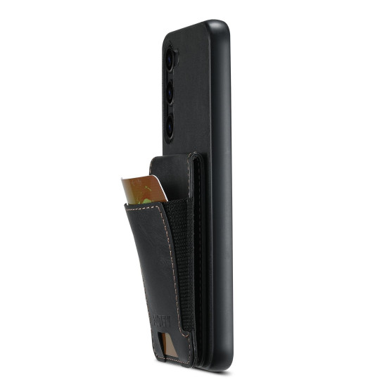 For Samsung Galaxy S23+ 5G Suteni H03 Oil Wax Leather Wallet Stand Back Phone Case(Black)