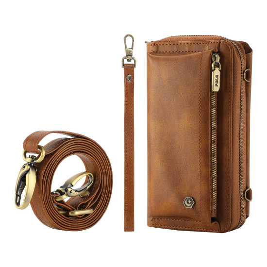 For Samsung Galaxy S24+ 5G Crossbody Multi-functional Zipper Wallet Leather Phone Case(Brown)