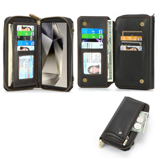 For Samsung Galaxy S24+ 5G Crossbody Multi-functional Zipper Wallet Leather Phone Case(Black)