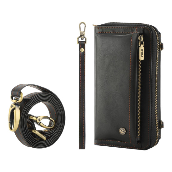 For Samsung Galaxy S24+ 5G Crossbody Multi-functional Zipper Wallet Leather Phone Case(Black)