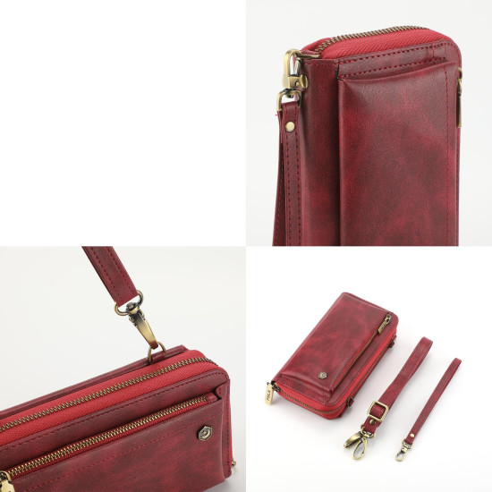 For Samsung Galaxy S24+ 5G Crossbody Multi-functional Zipper Wallet Leather Phone Case(Red)