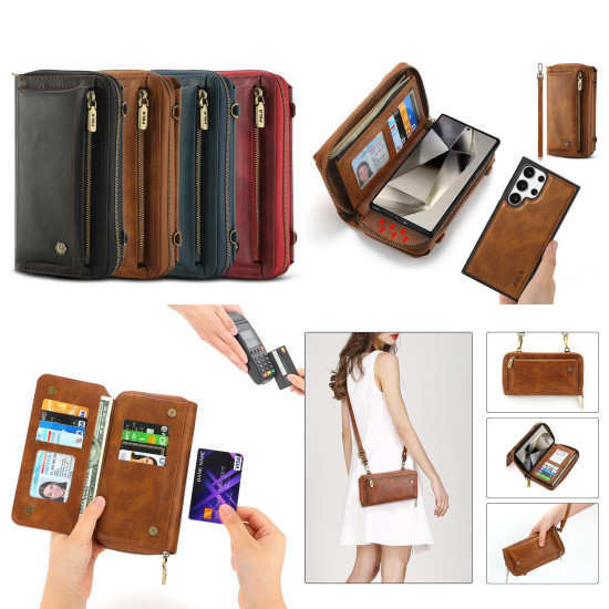 For Samsung Galaxy S24+ 5G Crossbody Multi-functional Zipper Wallet Leather Phone Case(Red)