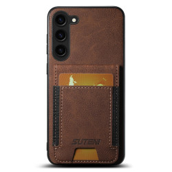 For Samsuny Galaxy S24+ 5G Suteni H03 Litchi Leather Card Bag Stand Back Phone Case(Brown)