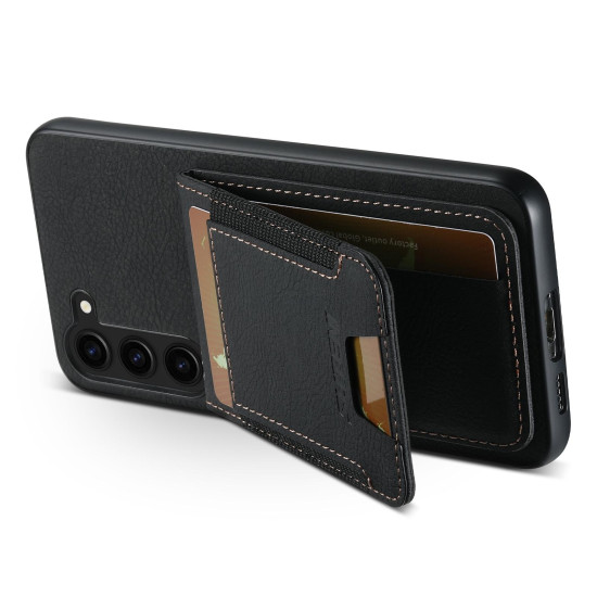 For Samsuny Galaxy S23+ 5G Suteni H03 Litchi Leather Card Bag Stand Back Phone Case(Black)