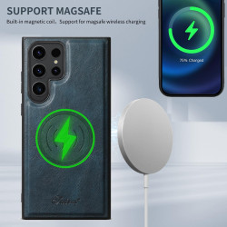 For Samsung Galaxy S24+ 5G Suteni H17 Oil Eax Leather MagSafe Detachable Wallet Phone Case(Blue)