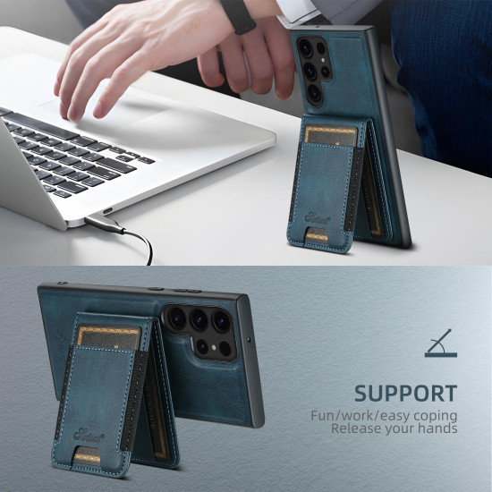 For Samsung Galaxy S24+ 5G Suteni H17 Oil Eax Leather MagSafe Detachable Wallet Phone Case(Blue)