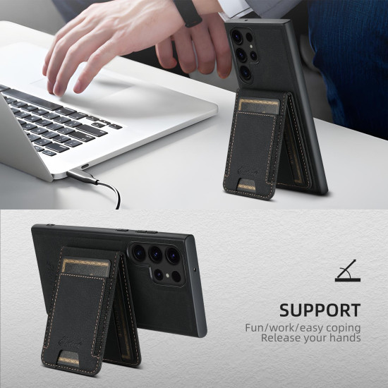For Samsung Galaxy S24+ 5G Suteni H17 Litchi Texture Leather MagSafe Detachable Wallet Phone Case(Black)