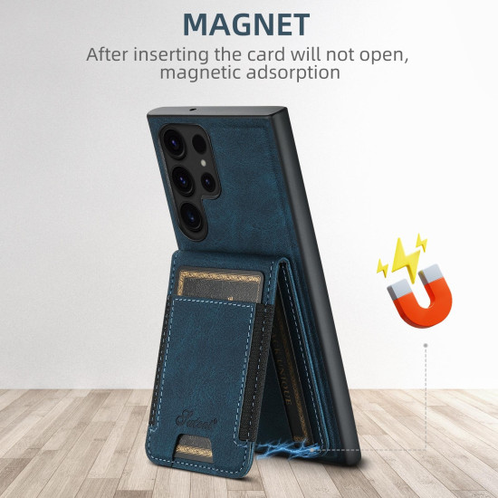 For Samsung Galaxy S24+ 5G Suteni H17 Litchi Texture Leather MagSafe Detachable Wallet Phone Case(Blue)
