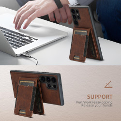 For  Samsung Galaxy S23 5G Suteni H17 Litchi Texture Leather MagSafe Detachable Wallet Phone Case(Brown)