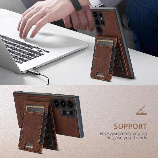 For  Samsung Galaxy S23 5G Suteni H17 Litchi Texture Leather MagSafe Detachable Wallet Phone Case(Brown)