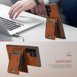 For  Samsung Galaxy S23 5G Suteni H17 Litchi Texture Leather MagSafe Detachable Wallet Phone Case(Khaki)