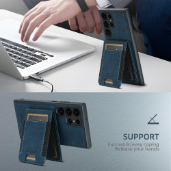 For  Samsung Galaxy S23 5G Suteni H17 Litchi Texture Leather MagSafe Detachable Wallet Phone Case(Blue)
