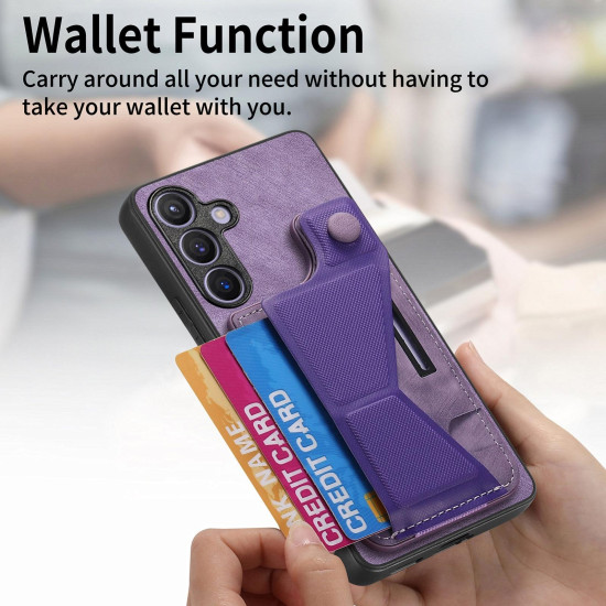 For Samsung Galaxy S24+ 5G II K-shaped Slide Holder Card Slot Phone Case(Purple)