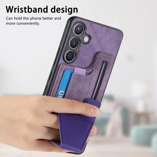 For Samsung Galaxy S24+ 5G II K-shaped Slide Holder Card Slot Phone Case(Purple)