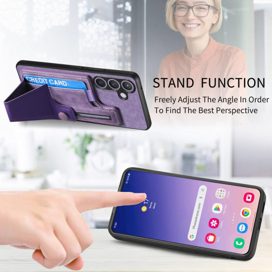 For Samsung Galaxy S24+ 5G II K-shaped Slide Holder Card Slot Phone Case(Purple)