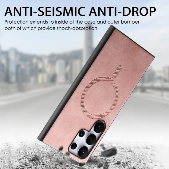 For Samsung Galaxy S24+ 5G Solid Color Retro Magsafe PU Back Cover Phone Case(Pink)