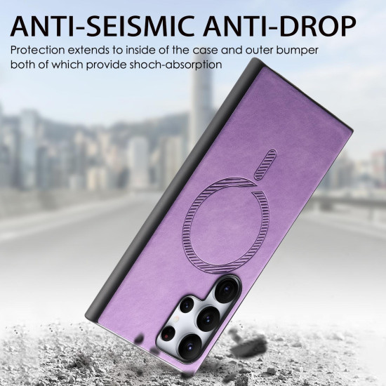 For Samsung Galaxy S24+ 5G Solid Color Retro Magsafe PU Back Cover Phone Case(Purple)