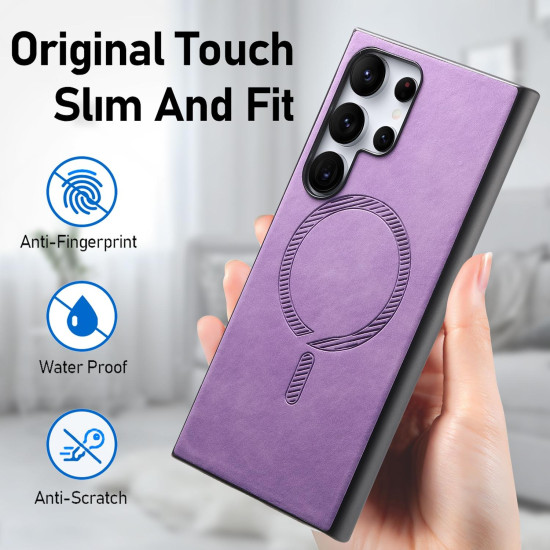 For Samsung Galaxy S24+ 5G Solid Color Retro Magsafe PU Back Cover Phone Case(Purple)