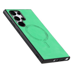 For Samsung Galaxy S24+ 5G Solid Color Retro Magsafe PU Back Cover Phone Case(Green)