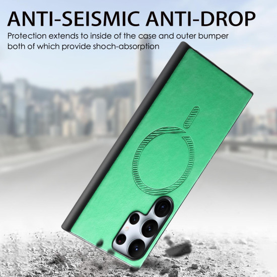 For Samsung Galaxy S24+ 5G Solid Color Retro Magsafe PU Back Cover Phone Case(Green)